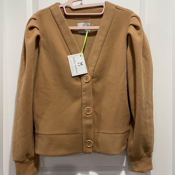 Dudley Stephens Kelly Puff Sleeve Cardigan Camel Vello Fleece Size XS - Picture 5 of 8